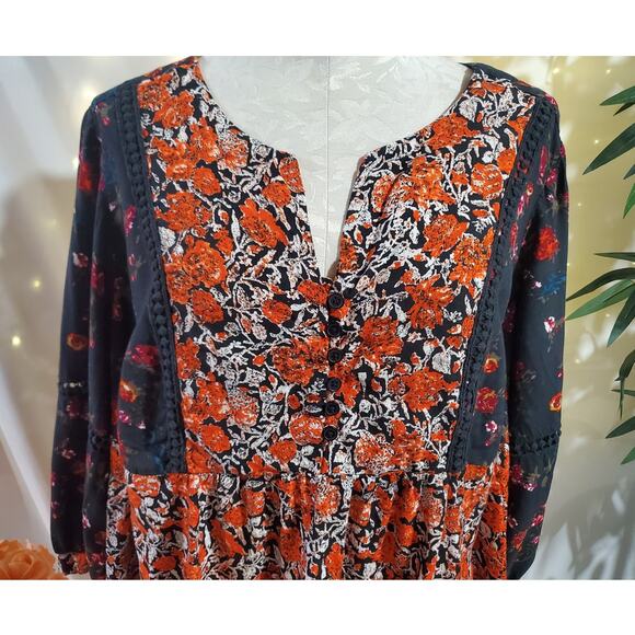 Caffé Marrakesh Floral 3/4 Sleeve Babydoll Boho Blouse Womens Sz 2X Hippie Top - Picture 5 of 10